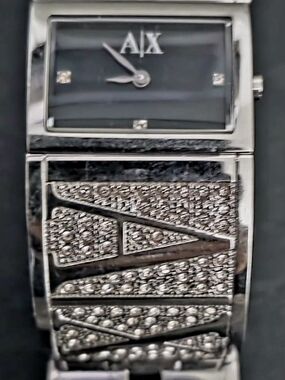 Armani Exchange AX4065 Womens Silver Crystal Bangle Quartz